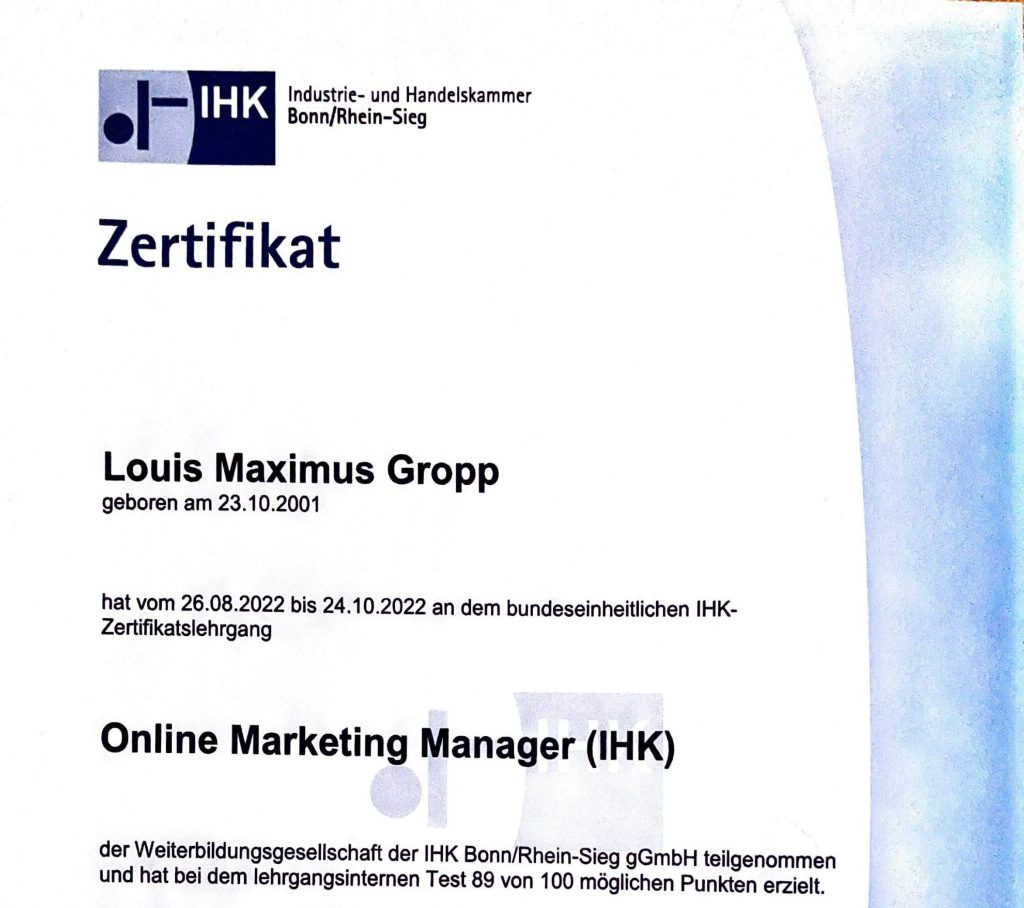 IHK Zertifikat OMM 2022